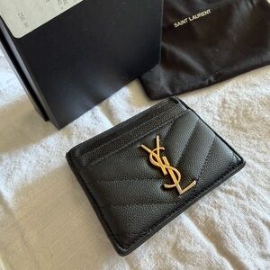 Saint Laurent Quilted Black Card Holder with Gold Logo